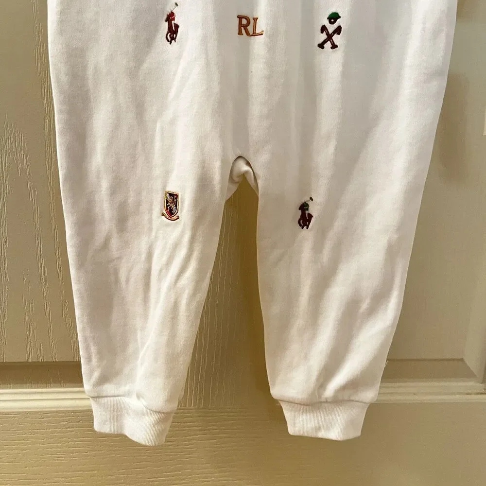 Ralph Lauren White Embroidered Schiffli Coverall Romper Boys Size 12 Months NWT
